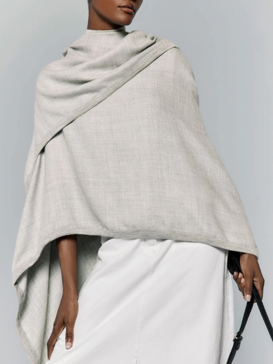 Cuyana Baby Alpaca Square Edge Cape Shawl Wrap - Light Heather Grey - Picture 1 of 7